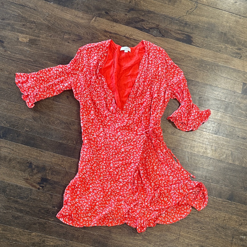Loft Orange Floral Wrap Romper Dress Size Large